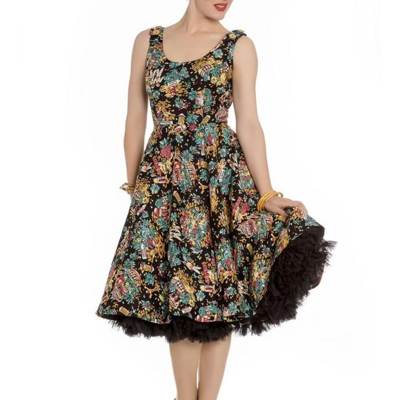 Small NWT Hell Bunny Monte Carlo Retro Holiday Tiki Vacation Dress - Picture 1 of 7